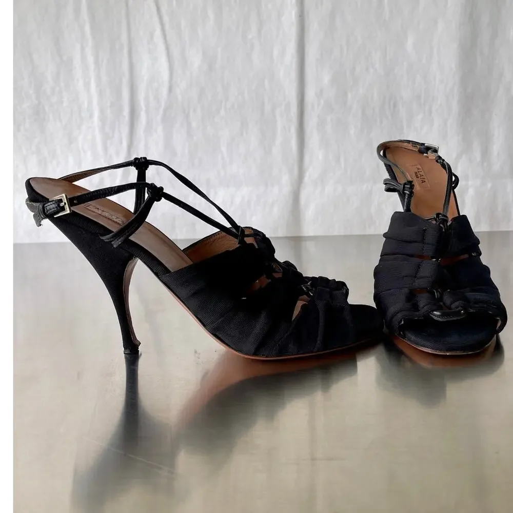 Alaïa Paris Black Knit Strappy Stiletto Heels Size 41 US 10.5-11